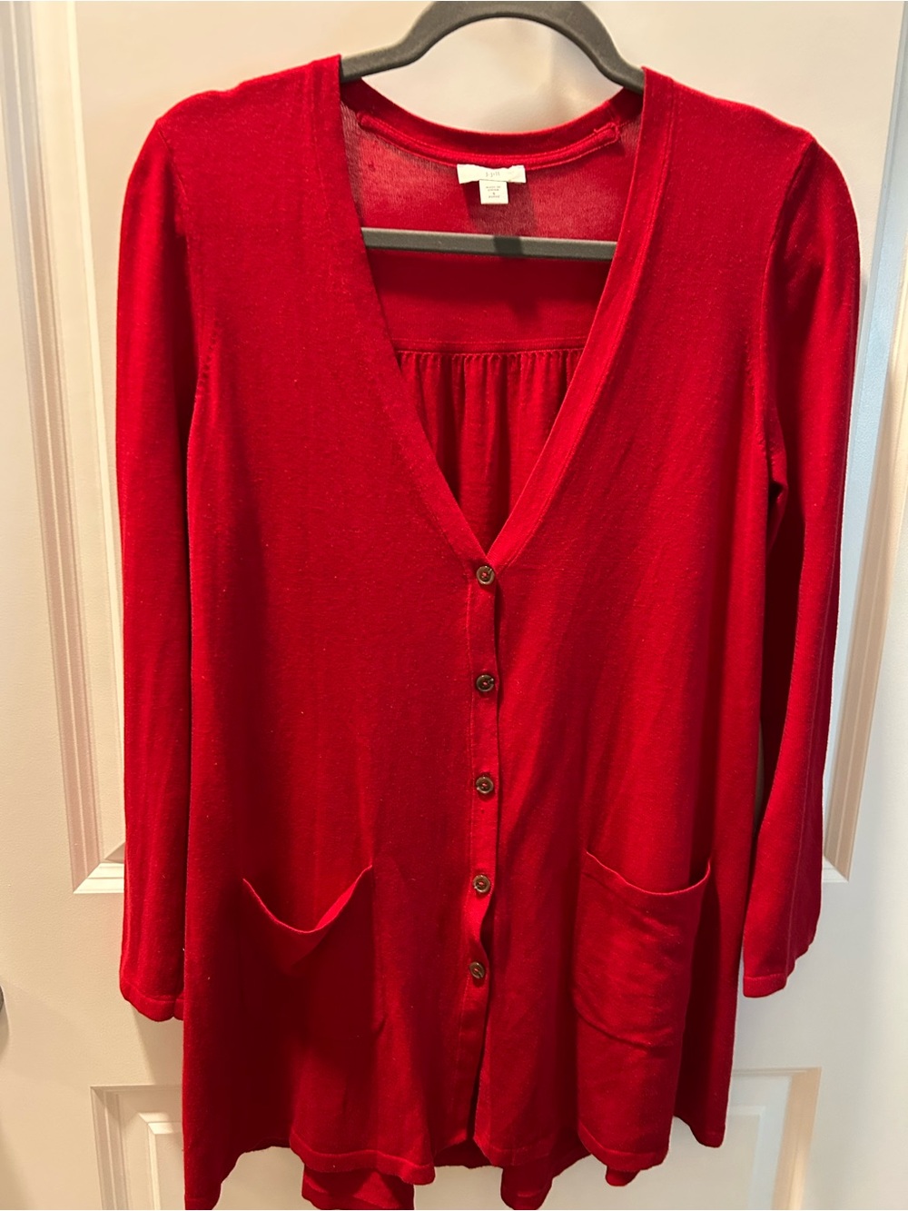 J. Jill Red V-Neck Button Front Cardigan